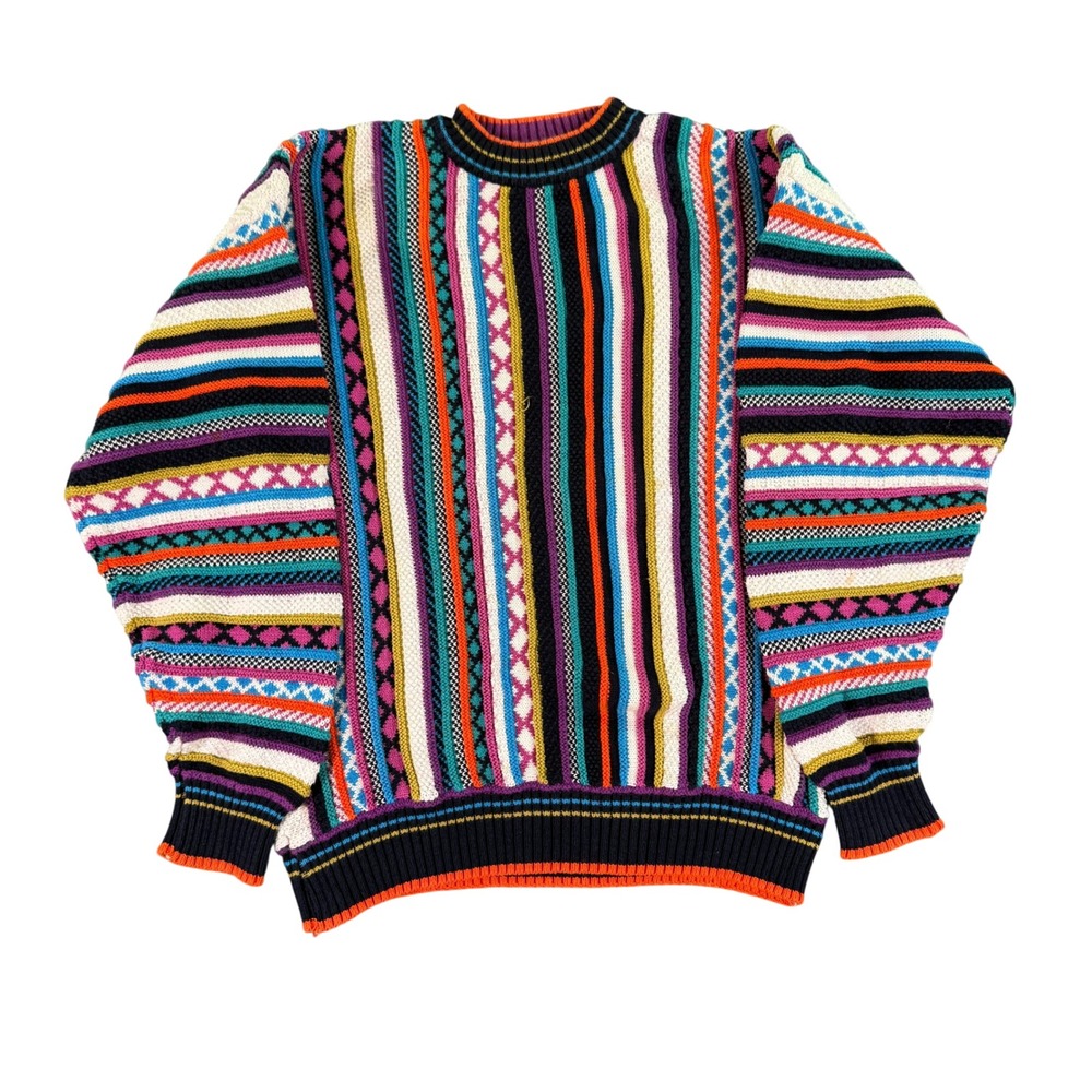 Vintage Colors Alexander Julian Sweater Mens Large Multicolor 3D Knit Geometric